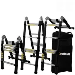 Produktbild: 𝐂𝐑𝐀𝐅𝐓𝐅𝐔𝐋𝐋 Alu Teleskopleiter Klappleiter CF-102A - 𝟑 𝐉𝐀𝐇𝐑𝐄 𝐆𝐀𝐑𝐀𝐍𝐓𝐈𝐄 - Tragetasche - Leiter - Anlegeleiter - Trittleiter (2 x 2.8 Meter (Total 5.6 m) Black Edition)